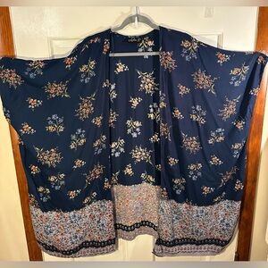 Lola P. Short Sleeve Floral Navy Kimono Cover Up Size XL